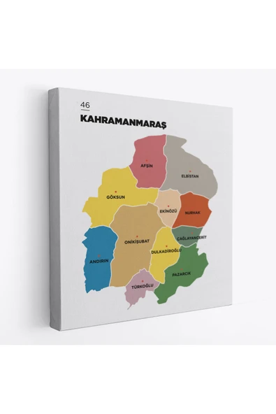 Trezon Kahramanmaraş İli ve İlçeler Haritası Dekoratif Kanvas Tablo 1371 ürün görseli 1