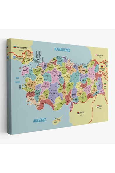 Trezon Türkiye Haritası Kanvas Tablo İl ve İlçeli Ayrıntılı Eğitici Komşulu Tablo 3011 ürün görseli 1