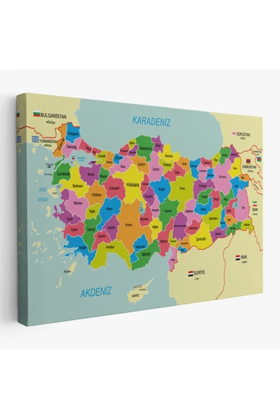 Trezon Türkiye Haritası Kanvas Tablo Sınır Komşulu Eğitici Dekoratif Tablo 3085 ürün görseli 1