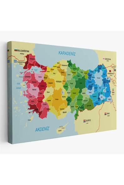 Trezon Türkiye Haritası Kanvas Tablo Sınır Komşulu Eğitici Dekoratif Tablo 3105 ürün görseli 1