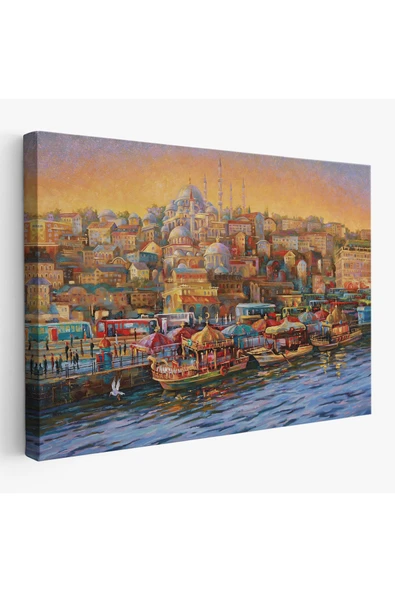 Trezon Eminönü Balıkçı Tekneleri Yağlıboya Görünümlü Kanvas Tablo-3598 ürün görseli 1