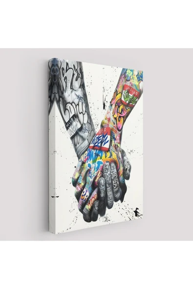 Trezon Graffiti El Duvar Posteri, El Ele Tutarak Duvar Sanatı Kanvas Tablo-5312 ürün görseli 1