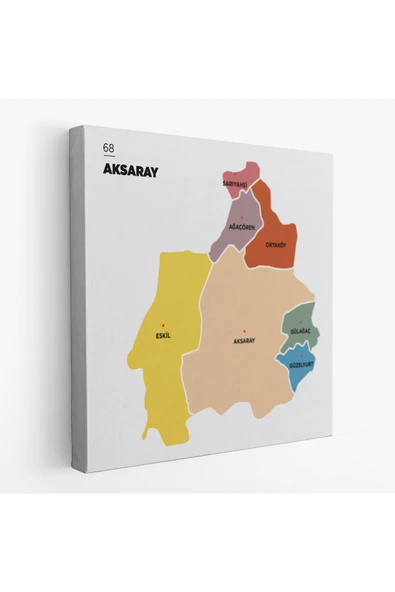 Trezon Aksaray İli ve İlçeler Haritası Dekoratif Kanvas Tablo 1259 ürün görseli 1