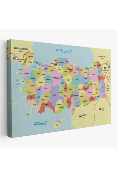 Trezon Türkiye Haritası Kanvas Tablo Sınır Komşulu Eğitici Dekoratif Tablo 3095 ürün görseli 1