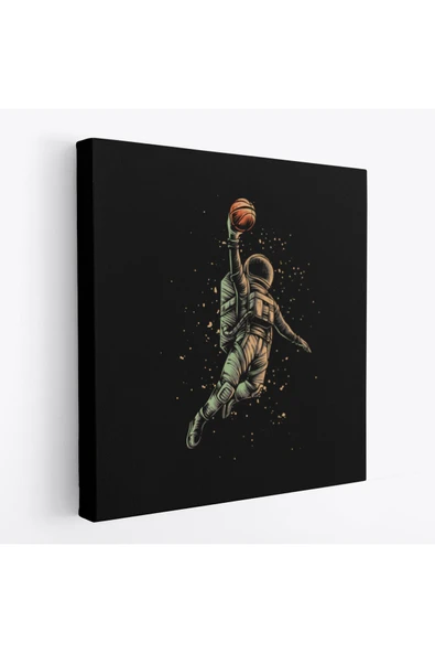 Trezon Ay'da Basketbol Oynayan Astronot Kanvas Tablo-5067 ürün görseli 1