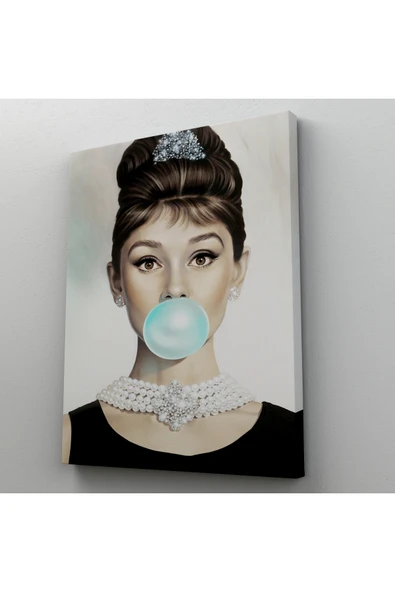 Trezon Audrey Hepburn Yeşil Kabarcık Sakızlı Dekoratif Kanvas Duvar Tablosu-5108-2 ürün görseli 1