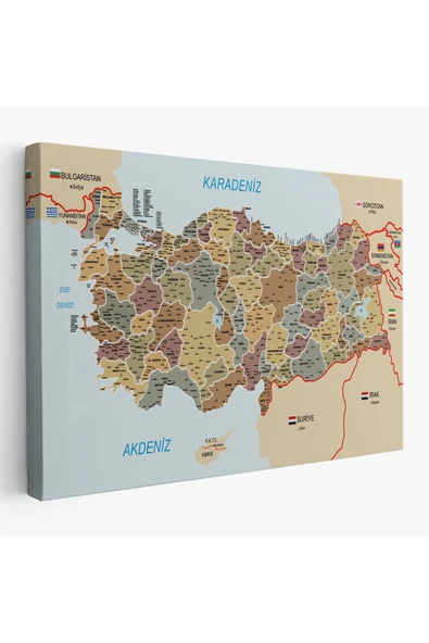 Trezon Türkiye Haritası Kanvas Tablo İl ve İlçeli Ayrıntılı Eğitici Komşulu Tablo 3022 ürün görseli 1