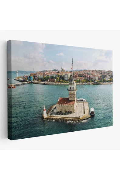 Trezon Kızkulesi ve Üsküdar Kuşbakışı Manzarası Dekoratif Kanvas Tablo-6509 ürün görseli 1