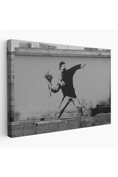 Trezon Bansky'nin Çiçek Atan Adam Eseri Kanvas Tablo-5014 ürün görseli 1