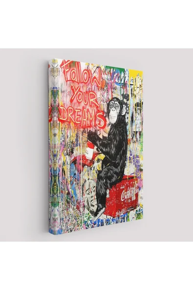 Trezon Hayallerinin Peşinden Git,Maymun Graffiti Posteri, Banksy Graffiti Kanvas Tablo-5304 ürün görseli 1