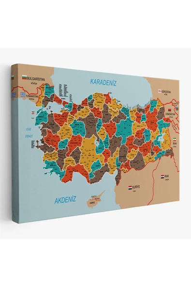 Trezon Türkiye Haritası Kanvas Tablo İl ve İlçeli Ayrıntılı Eğitici Komşulu Tablo 3010 ürün görseli 1