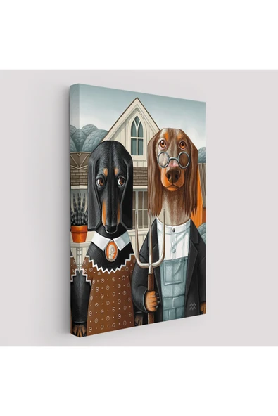 Trezon Amerikan Gotik Klasiği Köpekler Tablosu-6012 ürün görseli 1