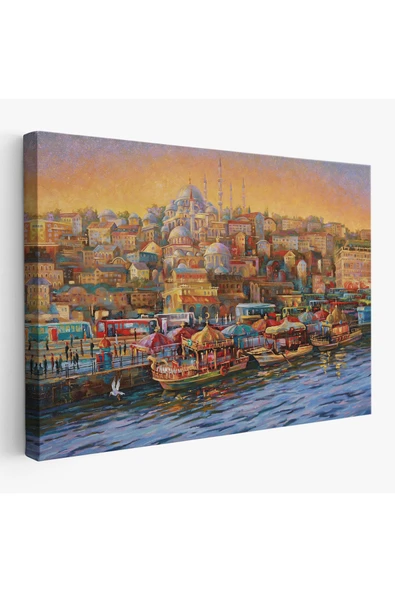 Trezon Eminönü Balıkçı Tekneleri Yağlıboya Görünümlü Kanvas Tablo-3598 ürün görseli 1