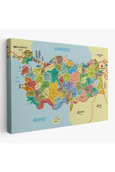 Trezon Türkiye Haritası Kanvas Tablo İl ve İlçeli Ayrıntılı Eğitici Komşulu Tablo 3006 ürün görseli 1