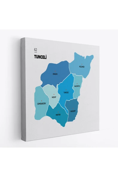 Trezon Tunceli İli ve İlçeler Haritası Dekoratif Kanvas Tablo 1474 ürün görseli 1