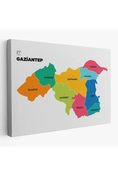 Trezon Gaziantep İli ve İlçeler Haritası Dekoratif Kanvas Tablo 1342 ürün görseli 1