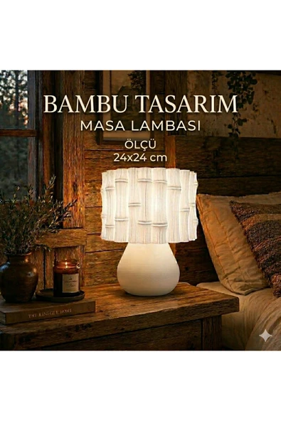 Trezon Bambu Tasarım Dekoratif Masa Lambası & Gece Lambası - 24x24 cm Modern Abajur ürün görseli 1