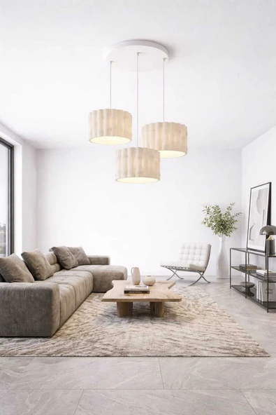 Trezon Modern Bambu Tasarım 3’lü Avize – 3D Tasarım Salon ve Mutfak Aydınlatma 24x24 cm ürün görseli 1