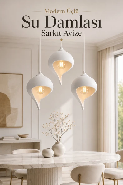 Trezon Modern Üçlü Su Damlası Sarkıt Avize Beyaz Ampul Hediyeli ürün görseli 1