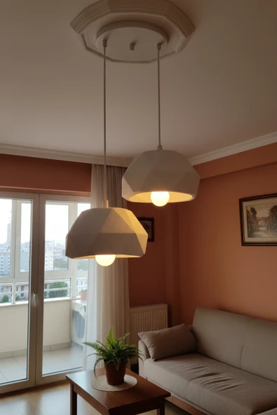 Trezon Beyaz 2 Li Geometrik Avize Salon PLA Dayanıklı Dekoratif Sarkıt Aydınlatma Ayarlanabilir Kablo ürün görseli 1