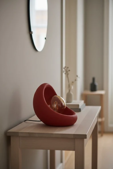 Trezon Modern Beton Dokulu Abajur ,Organik Oval Gece Lambası ,Minimal Tasarım Dekoratif Aydınlatma 25 cm ürün görseli 1