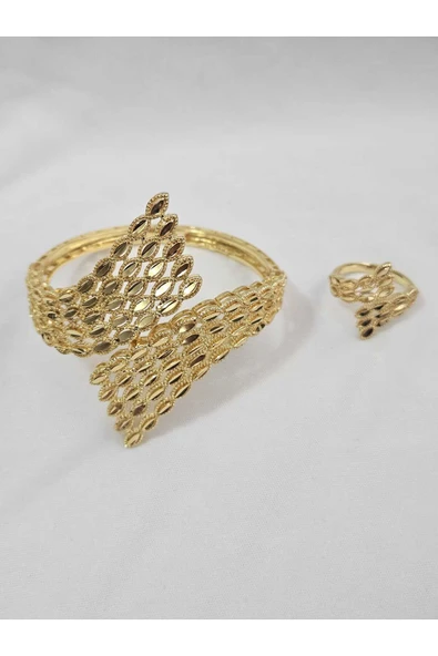 Symrna 24K ALTIN KAPLAMA KELEPÇE BİLEKLİK YÜZÜK SETİ ürün görseli 1