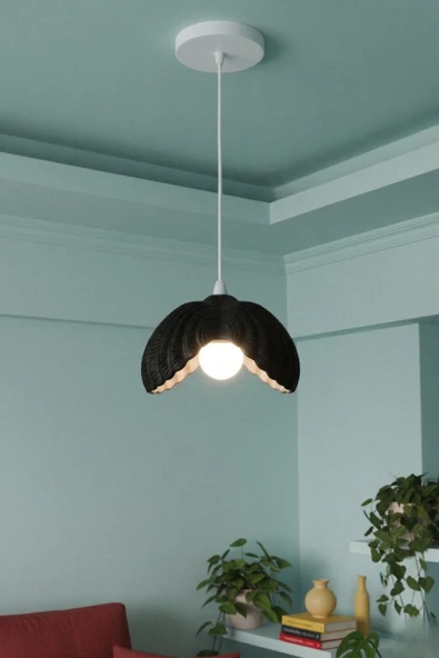Trezon Siyah Tekli Lotus Formlu Modern Avize Salon Dayanıklı Plastik Dekoratif Aydınlatma ürün görseli 1