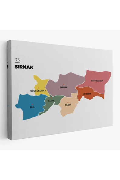 Trezon Şırnak İli ve İlçeler Haritası Dekoratif Kanvas Tablo 1461 ürün görseli 1