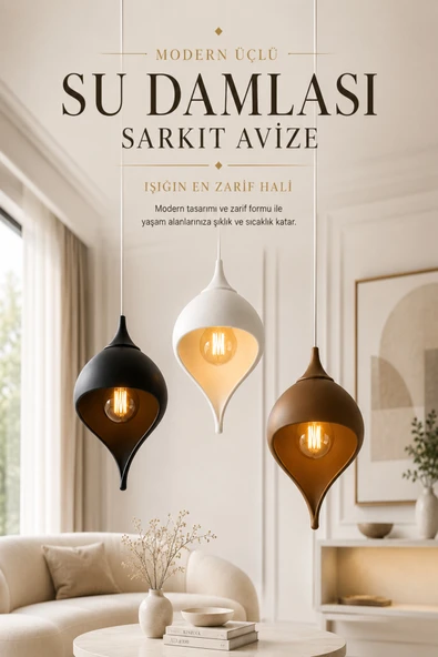 Trezon Modern Üçlü Su Damlası Sarkıt Avize Beyaz Ampul Hediyeli ürün görseli 1