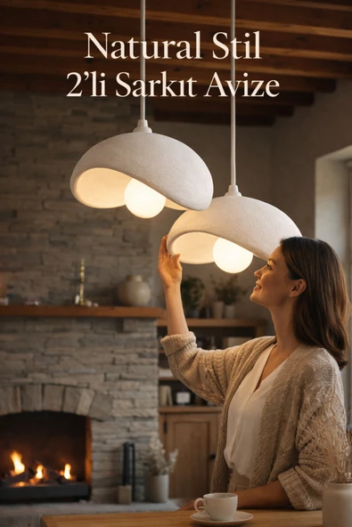 Trezon Natural Beton Görünüm 2’li Sarkıt Avize 30x22 – Bohem Modern E27 Duy (Ampul Hediyeli) ürün görseli 1