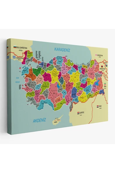 Trezon Türkiye Haritası Kanvas Tablo İl ve İlçeli Ayrıntılı Eğitici Komşulu Tablo 2996 ürün görseli 1