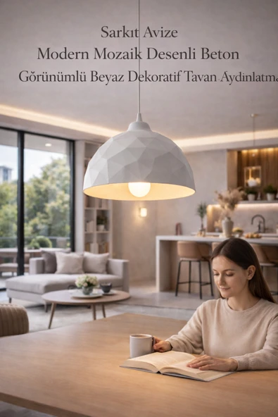 Trezon Modern Mozaik Desen Özel Beton Görünümlü Doku E27İç Desenli Sarkıt Avize ürün görseli 1