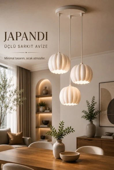 Trezon Japandi Üçlü Sarkıt Avize Minimal Modern Tavan Aydınlatması ürün görseli 1