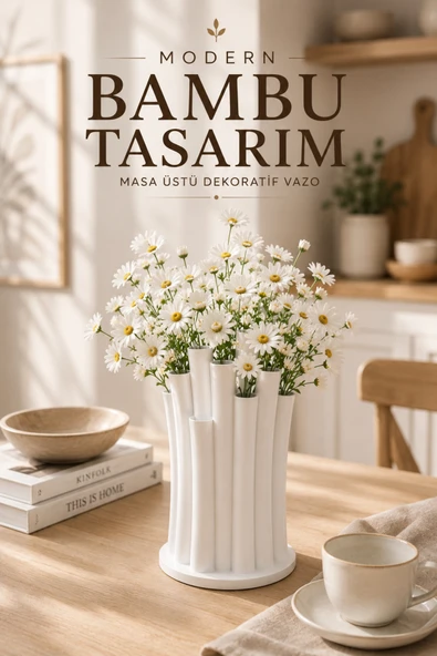 Trezon Modern Bambu Tasarım Masa Üstü Dekoratif Vazo ürün görseli 1