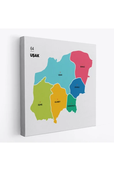 Trezon Uşak İli ve İlçeler Haritası Dekoratif Kanvas Tablo 1475 ürün görseli 1