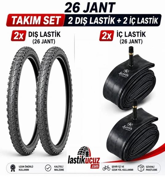 Servis 26X1.95 DIŞ LASTİK (FORCE) VE İÇ LASTİĞİ Bisiklet Lastiği ve İç Lastiği (2 ŞER ADET, TAKIM) ürün görseli 1