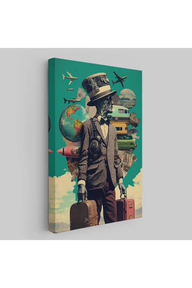 Trezon Takım Elbiseli Seyahat Eden Adam Vintage Kanvas Tablo-6323 ürün görseli 1