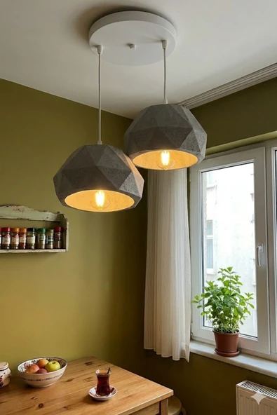 Trezon Gri 2 Li Geometrik Avize Salon PLA Dayanıklı Dekoratif Sarkıt Aydınlatma Ayarlanabilir Kablo ürün görseli 1