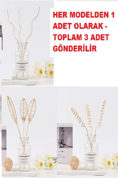 3 Tek Adet 3 Model Aromaterapi Koku Dağıtıcı Rattan Şişe Ahşap Difüzör Çubuk (Spiral-Yaprak-Dalgalı) ürün görseli 1