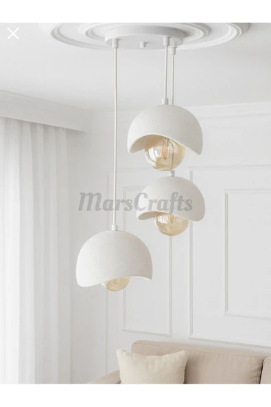 MarsCrafts Beton Görünümlü İskandinav Bohem Tarz 3’lü Sarkıt Avize Profesyonel Tasarım( BEYAZ Ampul İle) ürün görseli 1