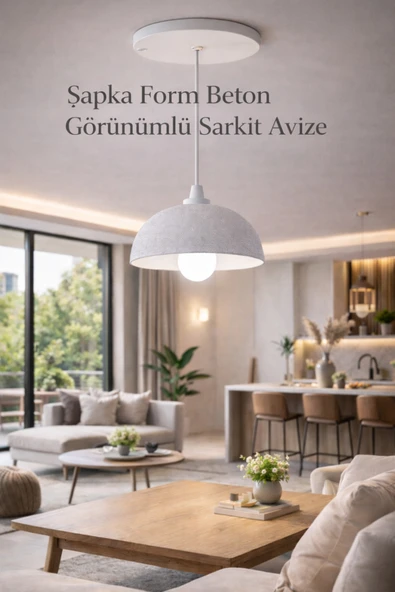 Trezon Şapka Form Beton Görünümlü Sarkıt Avize Beyaz Modern Tavan Aydınlatma ürün görseli 1