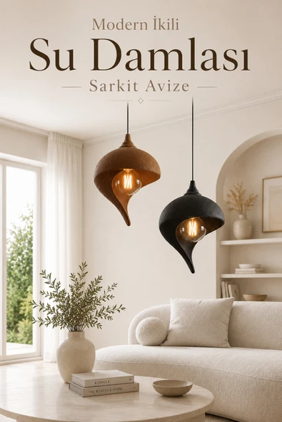 Trezon Modern İkili Su Damlası Sarkıt Avize Beyaz Ampul Hediyeli ürün görseli 1