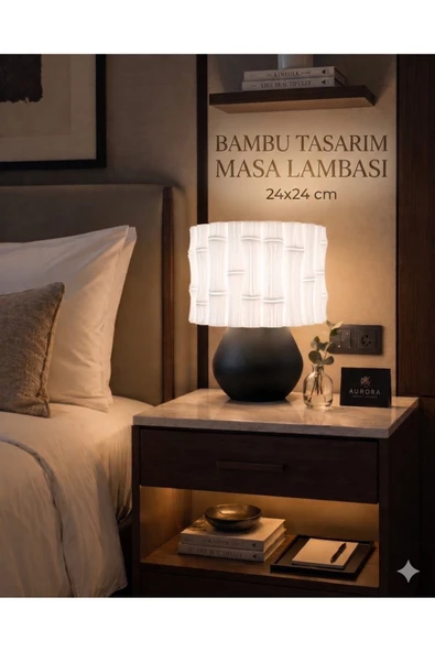 Trezon Bambu Tasarım Dekoratif Masa Lambası & Gece Lambası - 24x24 cm Modern Abajur ürün görseli 1