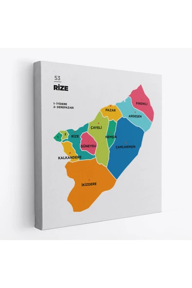 Trezon Rize İli ve İlçeler Haritası Dekoratif Kanvas Tablo 1439 ürün görseli 1