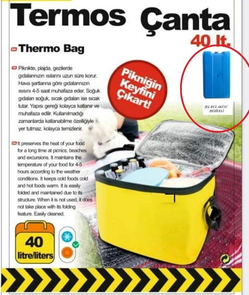 Termos Çanta - Piknik Çantası Buz Aküsü Hediyeli 40LT - Resim 5