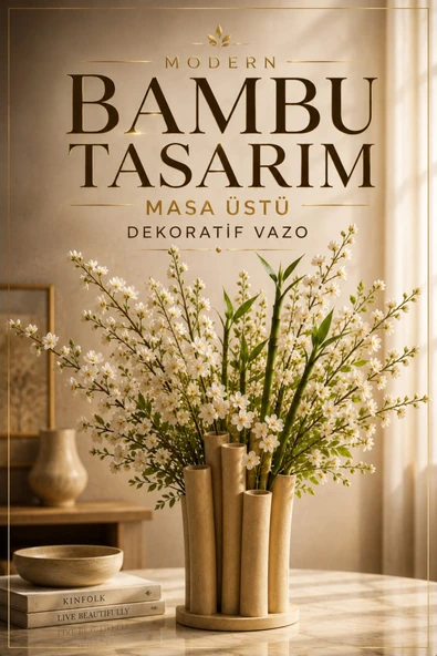 Trezon Modern Bambu Tasarım Masa Üstü Dekoratif Vazo ürün görseli 1