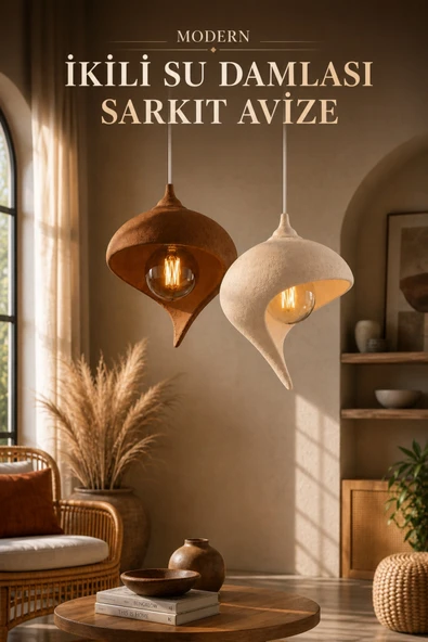 Trezon Modern İkili Su Damlası Sarkıt Avize Beyaz Ampul Hediyeli ürün görseli 1
