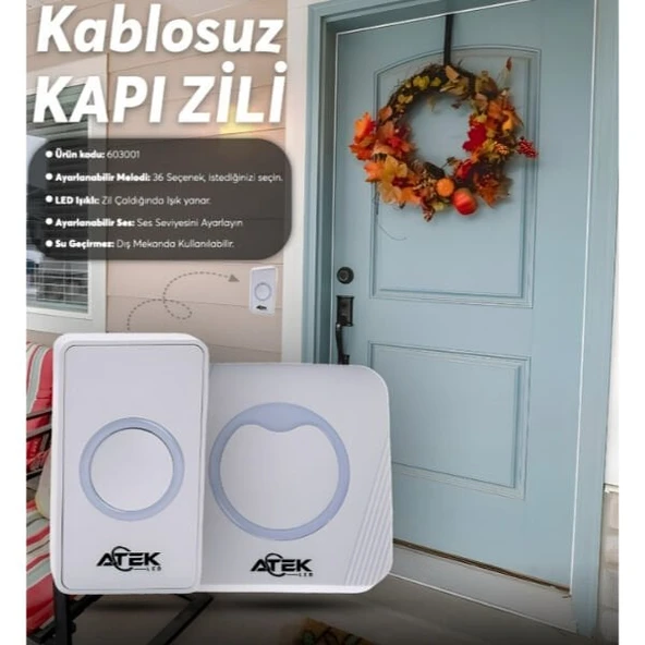 Beyaz Kablosuz Su Geçirmez Kapı Zili ürün görseli 1