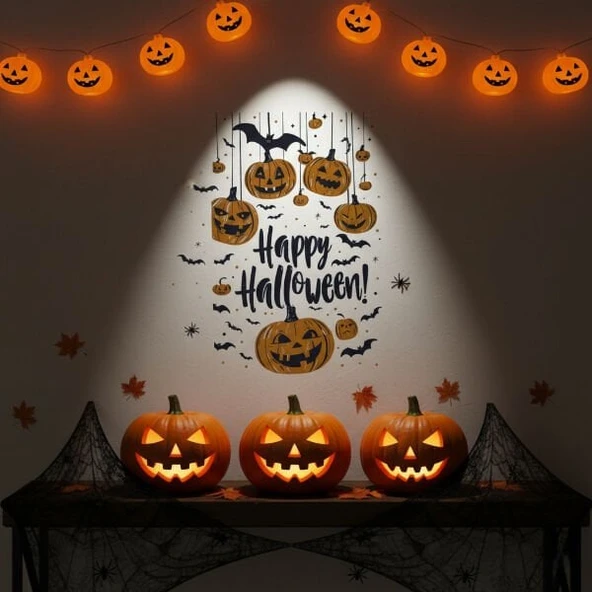 Halloween Temalı Balkabaklı Duvar Sticker Seti ürün görseli 1