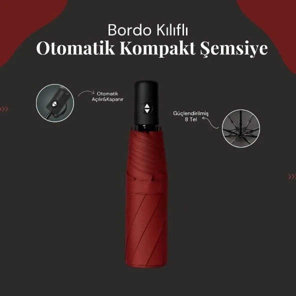 Bordo Kılıflı Otomatik Kompakt Şemsiye ürün görseli 1